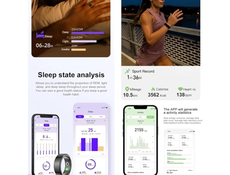 Smart Ring Fitness Tracker Salud Frecuencia cardíaca, oximetría, sueño, monitoreo de ejercicio, compatible con iOS y Android (negro) (9#) BISBISOUS