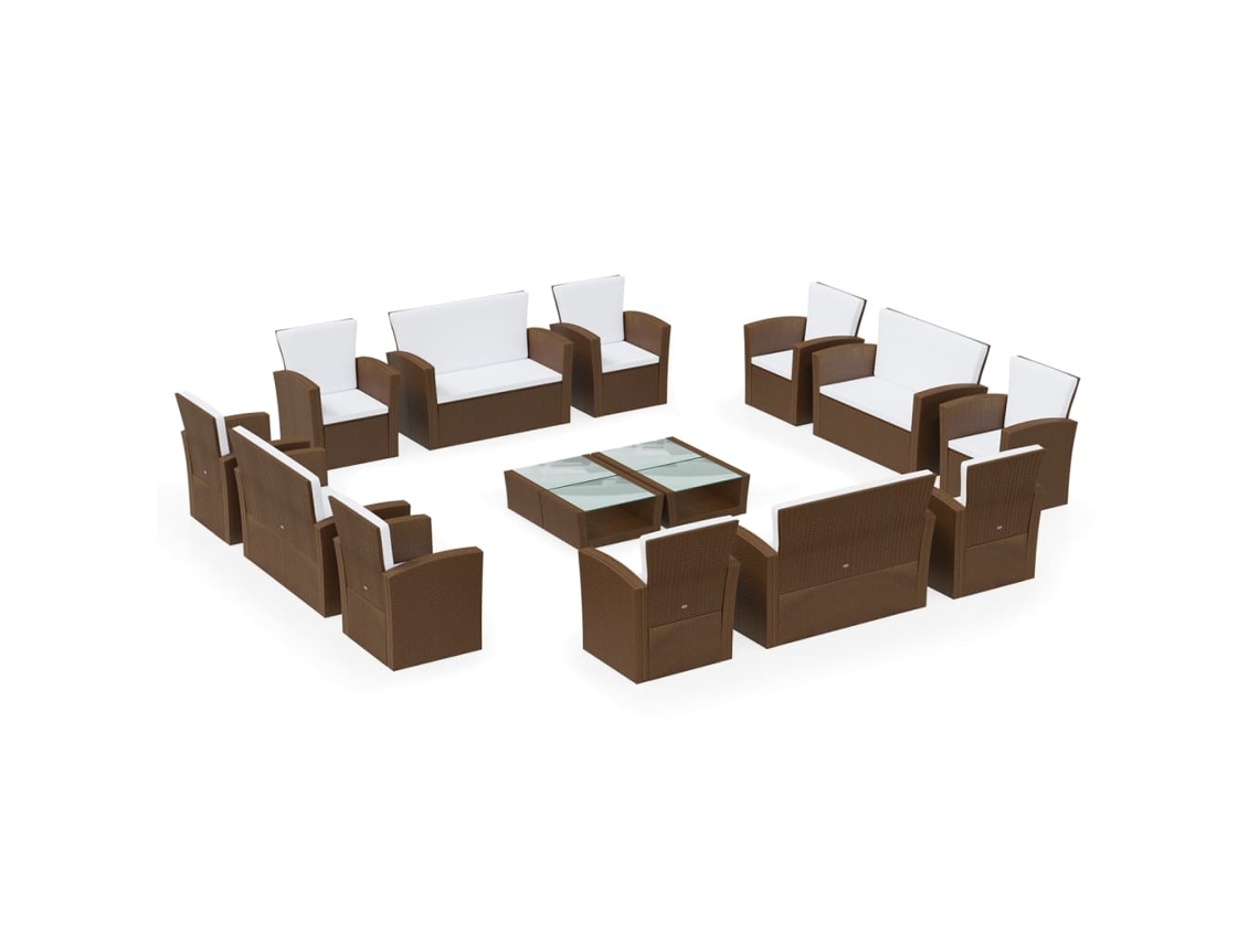 Maison Exclusive - Set Muebles De Jardín 16 Pzas Y Cojines Ratán Sintético Marrón