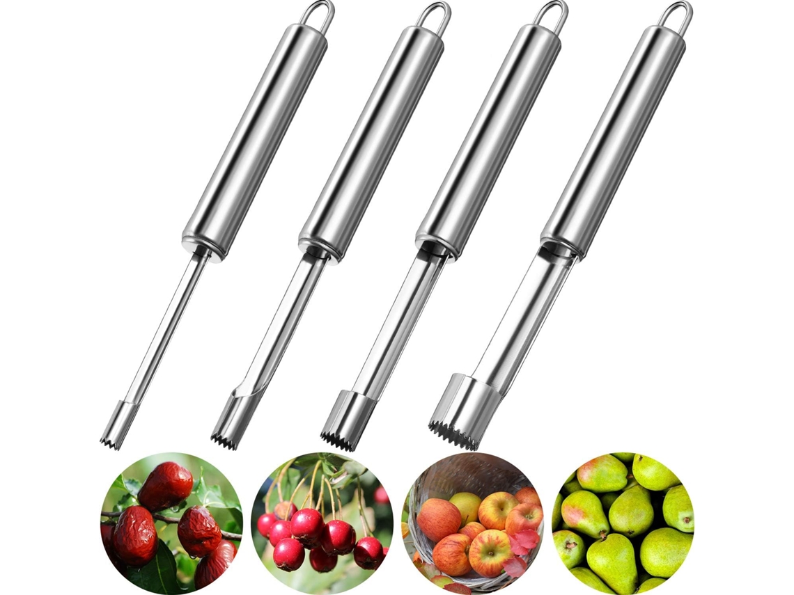 4 piezas de sacacorazones y sacapipas, sacacorazones y sacapipas multifuncionales para frutas, 4 tamaños