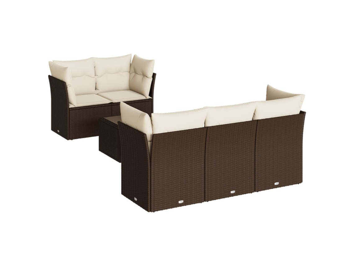 Conjunto de 6 sofás de jardín con cojines, mimbre, patas marrones, MAISON EXCLUSIVE (80x200 cm)