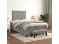 Cama Box Spring Con Colchón Terciopelo Gris Claro 120x200 Cm