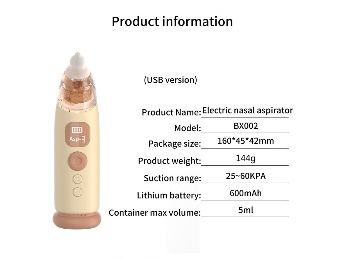 Aspirador Nasal Eléctrico Para Bebés, 3 Niveles De Succión, Silencioso, Con Música, Luz Y Batería Integrada.