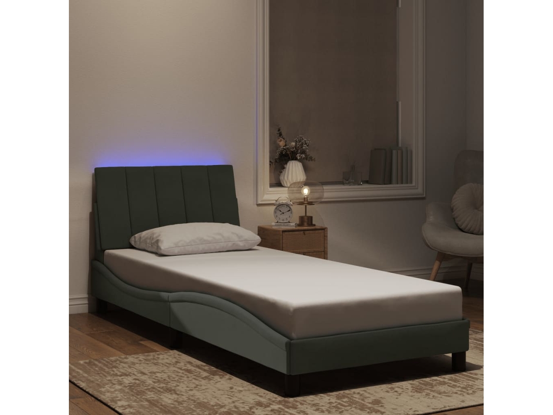 Estructura Cama Con Luces Led Terciopelo Gris Oscuro 90x190 Cm