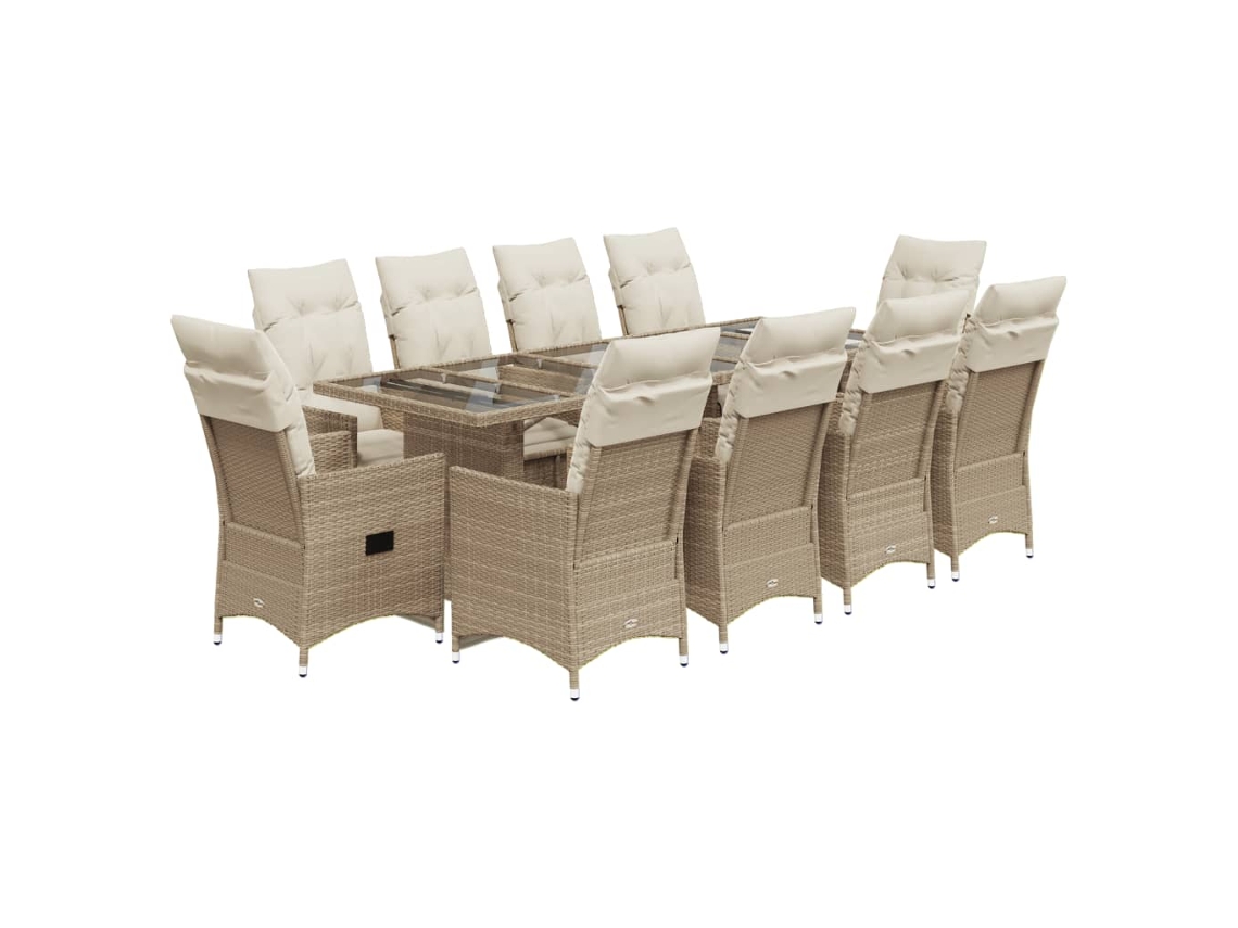 Maison Exclusive - Set De Mesa Y Sillas De Jardín 11 Pzas Y Cojines Ratán Pe Beige