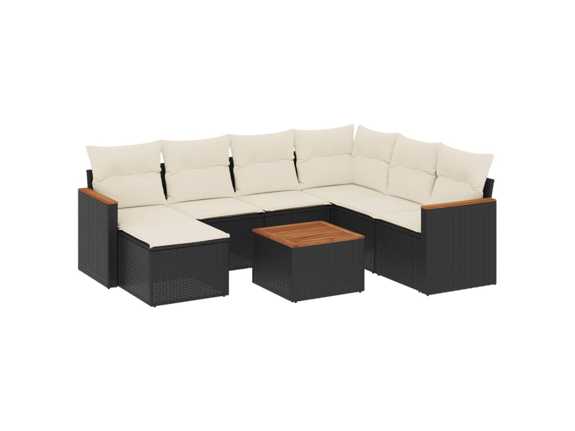 Conjunto de 8 sofás de jardín con cojines de mimbre, color negro, EXCLUSIVA MAISON (8 piezas)