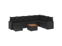 Conjunto de 9 sofás de jardín con cojines, mimbre, negro, EXCLUSIVA MAISON (N/D)