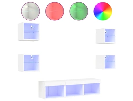 Conjunto 7 Muebles de TV de pared con LED VIDAXL madera ingeniería blanco (40 x 30 x 30 cm)