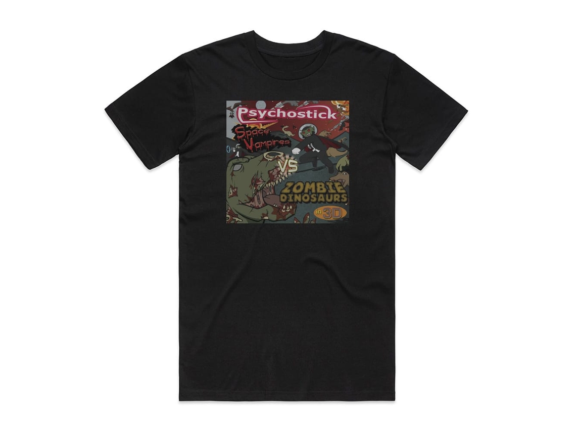 Psychostick Space Vampires Vs Zombie Dinosaurs In 3 D Album Cover Camiseta Black Rockinstonesize-xxl