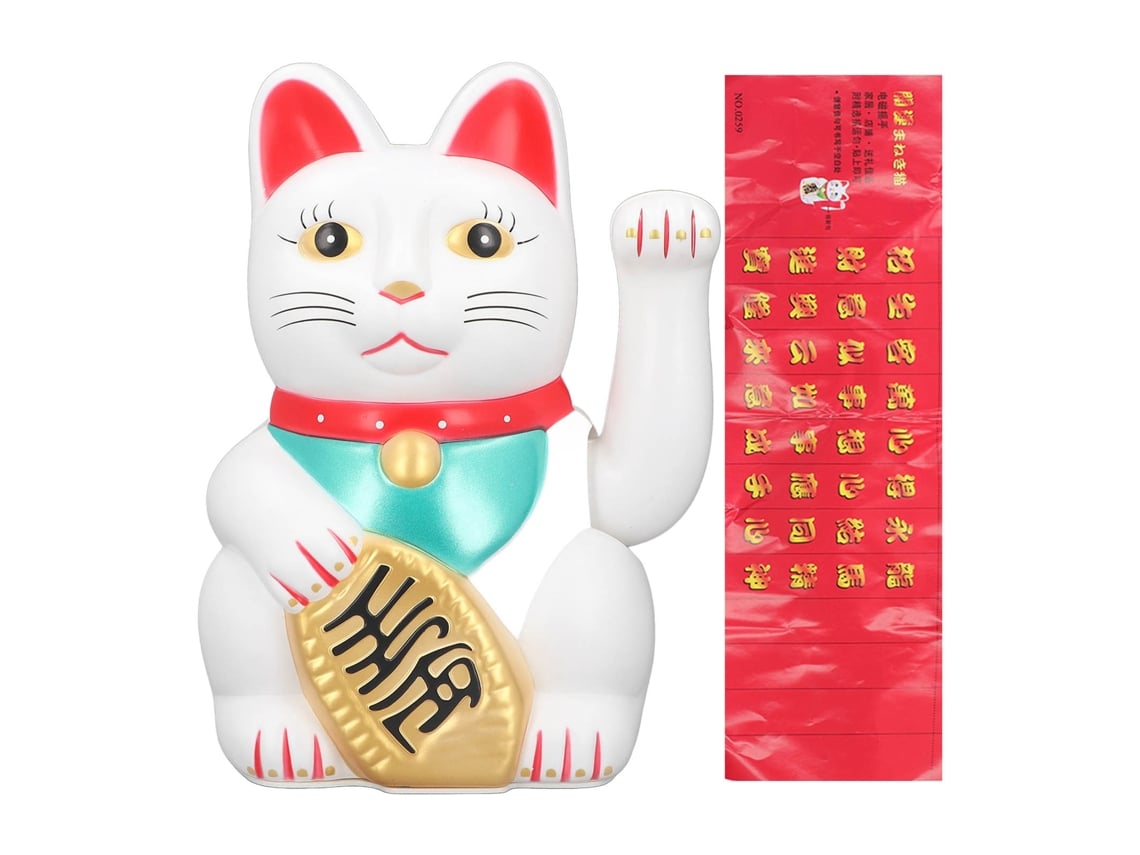 2026-gato De La Fortuna Con Brazo Moviéndose 10 Pulgadas Estatua Cute Decora Hogar Escritorio Blanco
