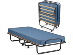 Cama Plegable con Colchón 80 x190cm, Cama Supletoria Plegable con Ruedas, Colchón en Memory Foam, Estructura Resistente y 4 Ruedas Giratorias COSTWAY