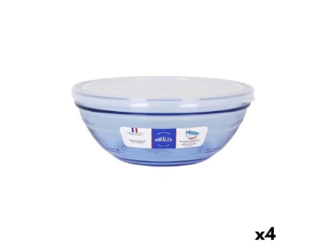 Fiambrera Redonda con Tapa DURALEX Cristal Azul Ø 20,5 cm (4 Unidades)