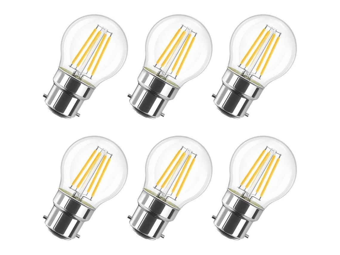 Bombilla Led De Filamento 6w G45 B22 2700k Blanco Cálido 806lm Paquete De 6 clase D