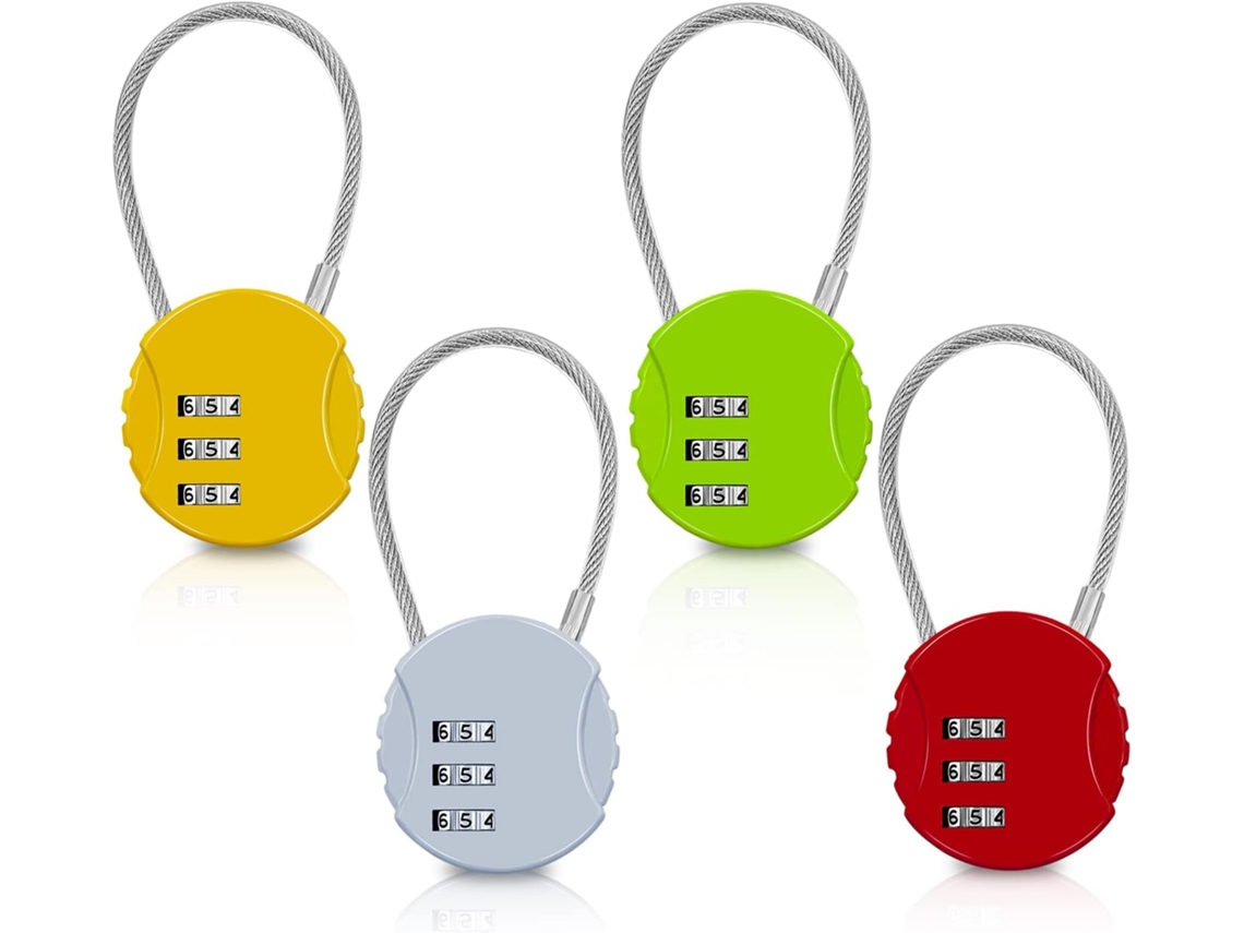 Candado de combinación para equipaje, 4 candados antirrobo de cable redondo, aptos para mochilas y maletas Cuich