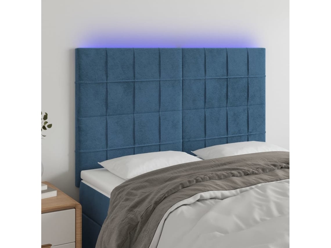 Cabecero Con Luces Led Terciopelo Azul Oscuro 144x5x118/128 Cm