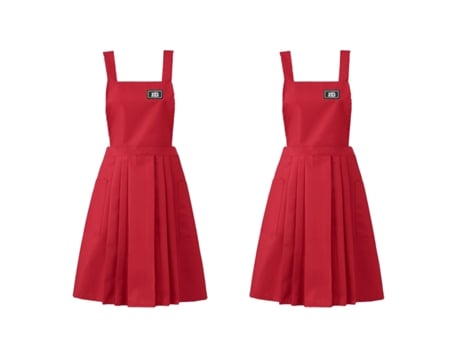 Delantal de 2 piezas, falda plisada, delantal, impermeable y resistente al aceite, mono de restaurante de cintura nueva de verano rojo