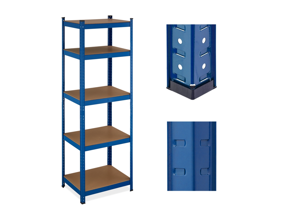 Relaxdays Estantería Metálica Cargas Pesadas, 180x60x45 Cm, Hasta 500 Kg, 5 Baldas, Para Sótano O Trastero, Acero, Azul