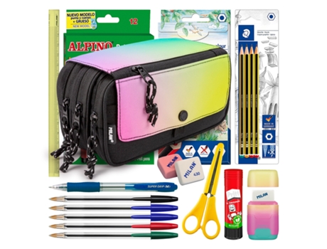 COLEPACK Milan Estuche Triple de 3 Cremalleras Y Material Escolar Incluido. Sunset