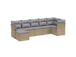 Conjunto 7 de sofás jardín con cojines beige mezcla VIDAXL ratán PE