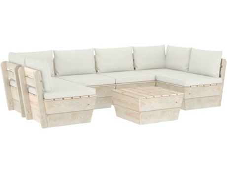 Conjunto 7 Muebles de jardín de palets VIDAXL y cojines madera de abeto