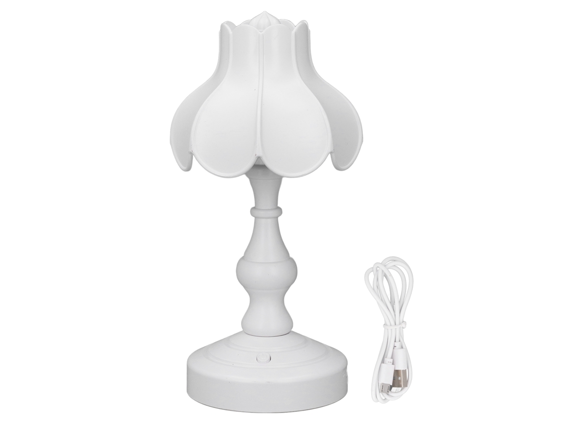 2026-lámpara De Noche Floral Retro Mini Led Protectora De Ojos Recargable Para Dormitorio Mesa Blanco
