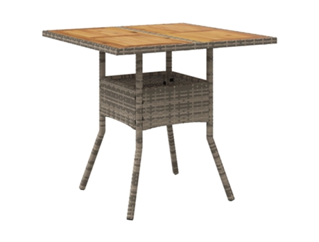 Mesa de jardín superficie de madera ratán PE gris VIDAXL (80x80x75 cm)