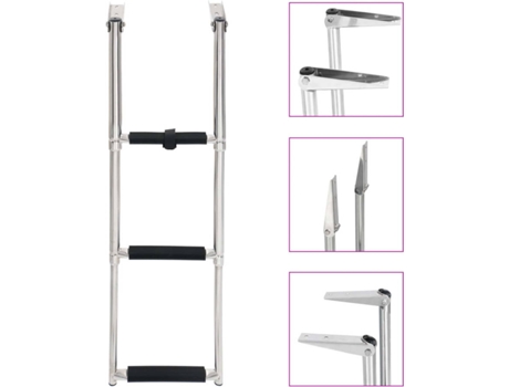 vidaXL Escalera de embarque plegable 3 peldaños acero inoxidable