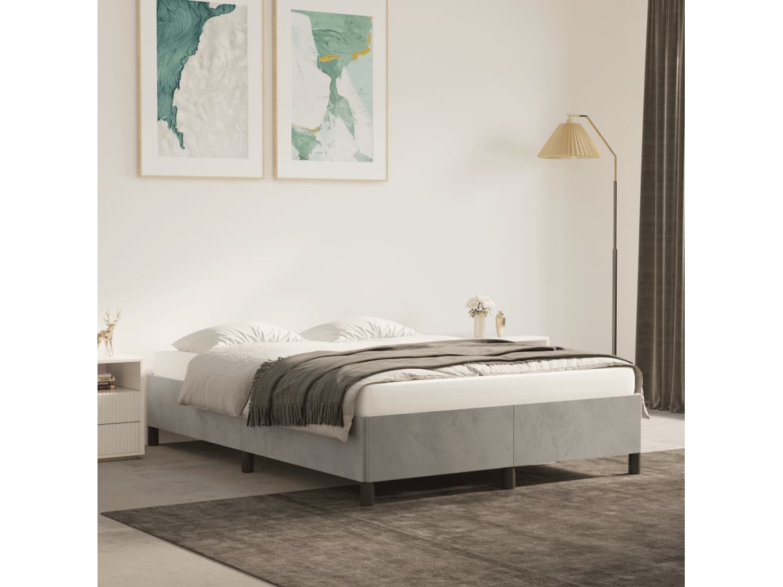 Estructura De Cama Sin Colchón Terciopelo Gris Claro 140x200 Cm