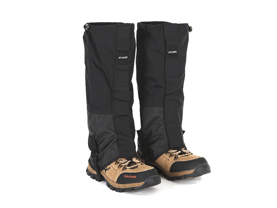 Polainas impermeables para senderismo, montañismo, esquí, acampada, caza y protección de piernas Mdug (negras, 44 cm de alto)