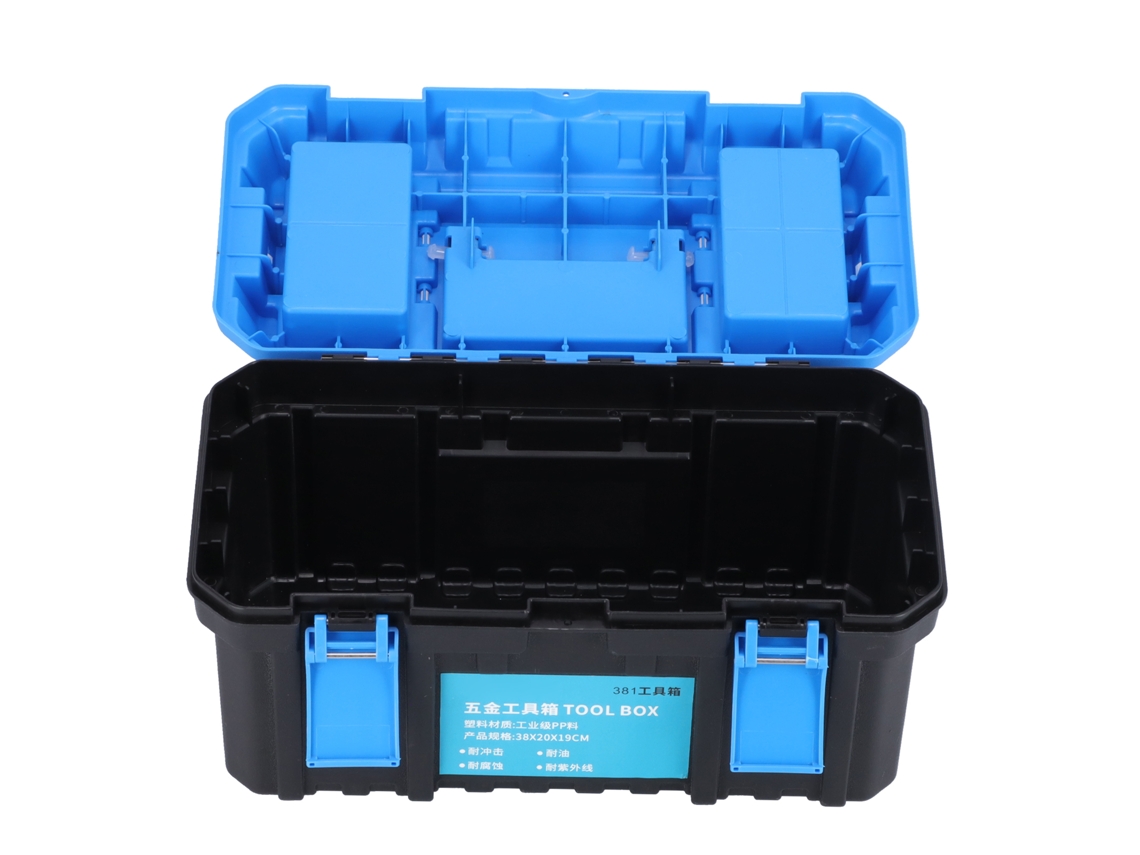 Caja de herramientas portátil de plástico PP con almacenamiento de doble capa.