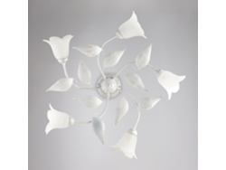 Lámpara de techo Olga de hierro lacado blanco con decoración. Difusores antiguos en plata y cristal. Diámetro 14 cm. Alabastro blanco. 5 luces. Altura 20 cm. Diámetro 70 cm. Belight.