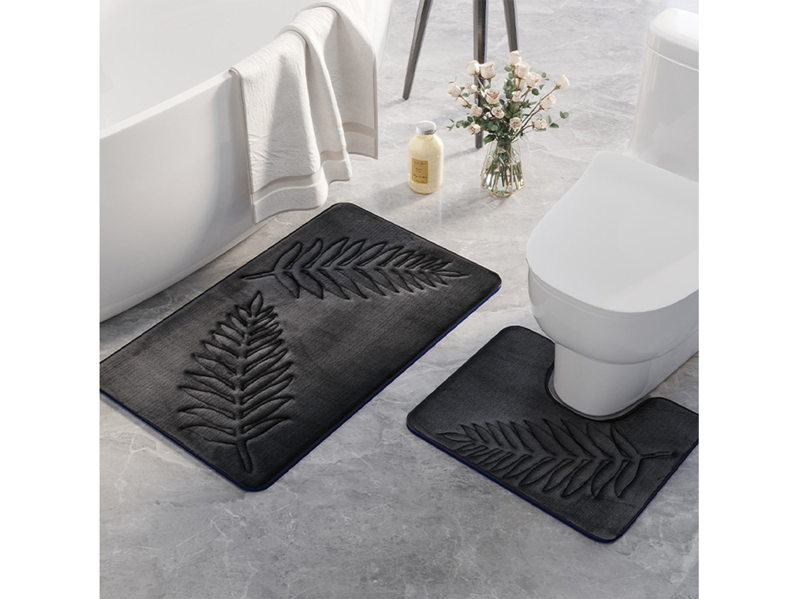 Juego De Dos Alfombrillas De Baño Con Estampado De Hojas (gris Oscuro)