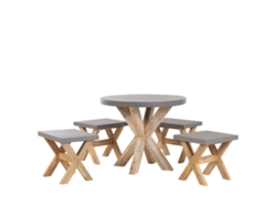 Conjunto de jardín de cemento reforzado mesa ⌀ 90 cm 4 taburetes gris/madera clara BELIANI Olbia