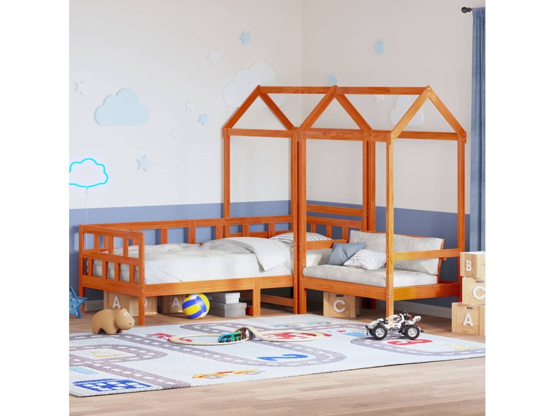 Sofá Cama Con Techo Madera Maciza Pino Marrón Cera 90x200 Cm