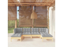 Conjunto Lounge Jardim 6 Peças C/ Almofadões Cinza Pinho Dkd Home Decor