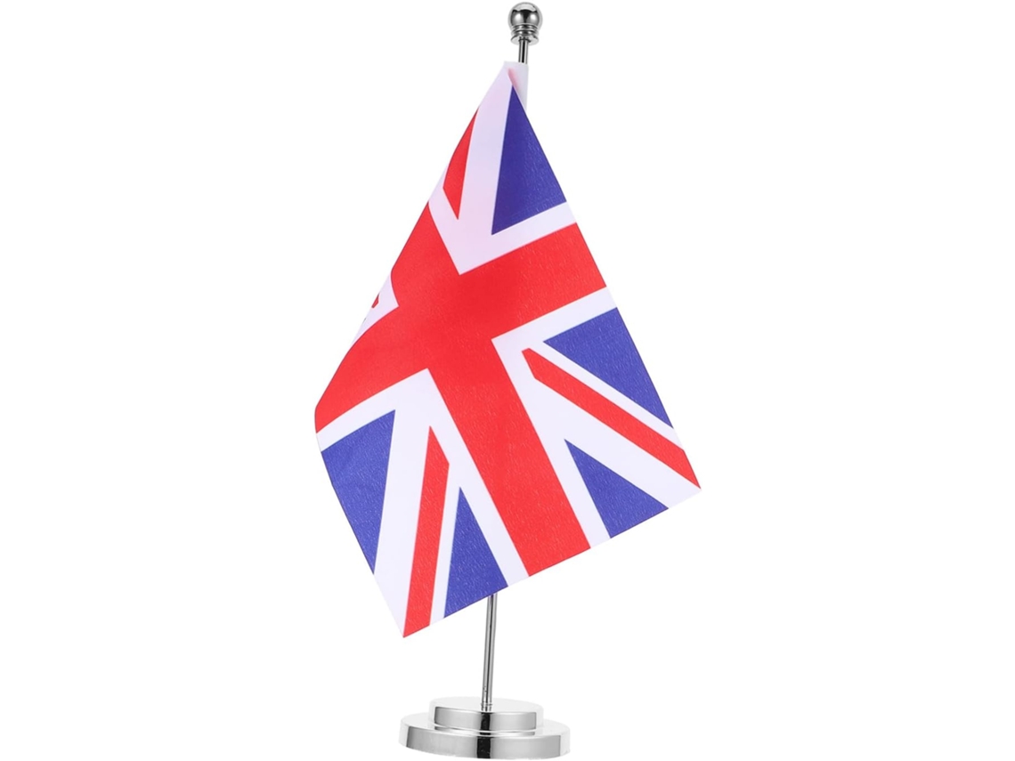 Bandera De Mesa Miniatura Con La Union Jack De 33 X 7 Cm, Con Base De Poliéster Y Soporte De Acero. Juego De Banderas