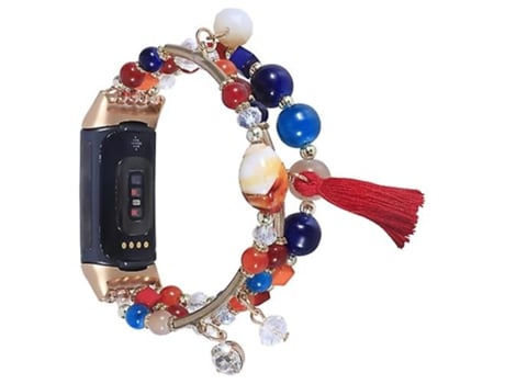 Pulsera para Fitbit Charge 5 Correa de reloj de cadena de cuentas redondas colorida VENISYMLIS