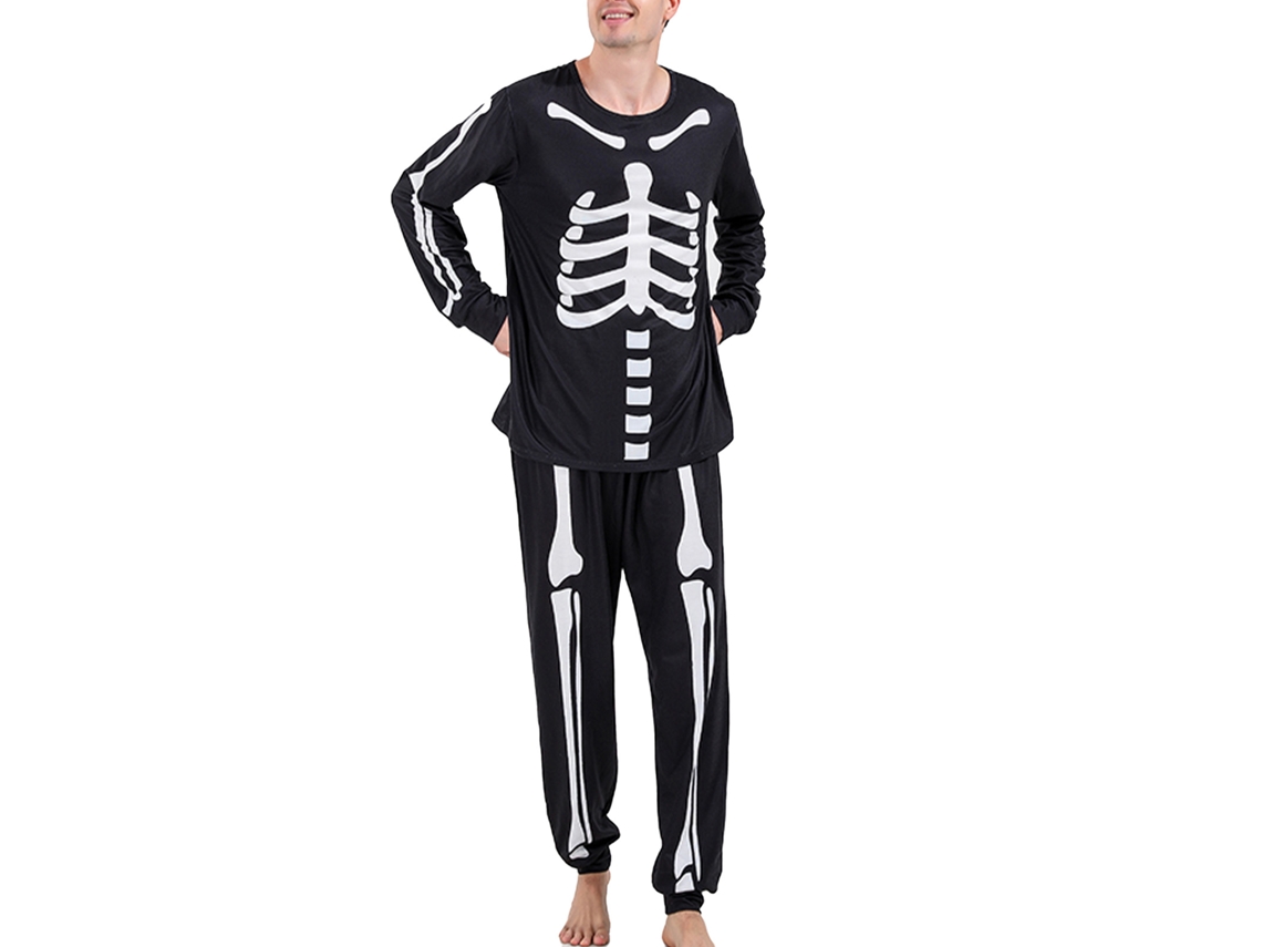 Pijama de Halloween Kkpm con diseño de calavera y esqueleto, fibra de poliéster, manga larga, talla XXL para hombre.