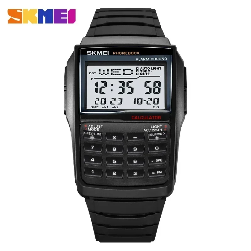 Reloj Digital Informal Para Hombre Con Doble Zona Horaria Y Agenda Telefónica (negro)