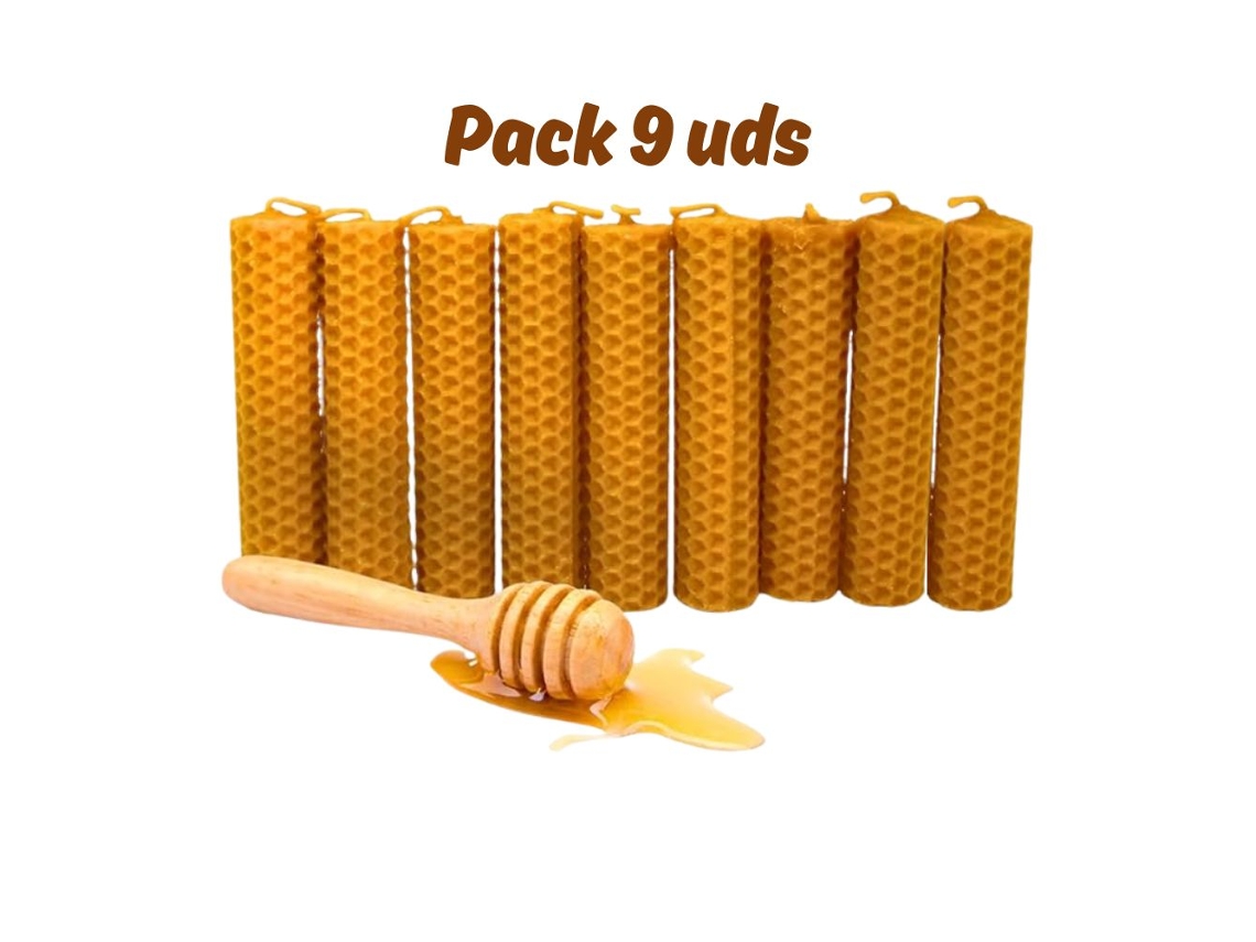 Pack 9 Velas de Cera de Abejas, Vela de Miel 100% Natural - Hechas a Mano Artesanalmente por Apicultores Españoles - Ideal para Meditación y Relajación VADEINCIENSO
