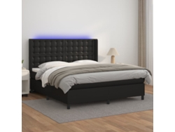 Cama Box Spring Colchón Y Led Cuero Sintético Negro 160x200 Cm