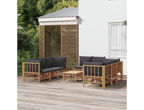 Conjunto 9 de muebles de jardín VIDAXL bambú con cojines gris oscuro