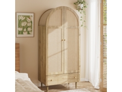 Armario con cajones - Gran capacidad, puertas de madera con acabado de lino - Natural