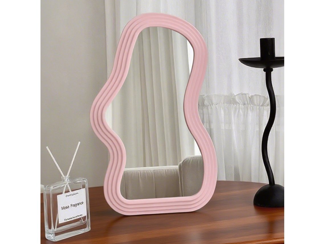 Zmh Espejo De Tocador Rosa Forma Irregular En Acero Y Cristal Adecuado Para Dormitorios Y Salas De Estar