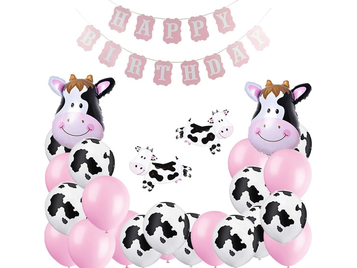 Ats-banner Y Globos De Cumpleaños De Bebé Vaca Rosa Decoraciones Reutilizables Para Fiesta De Baby Shower