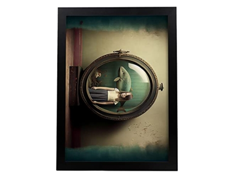 NACNIC Poster Ojo de Buey En Estilo Surrealismo Cinematográfico Ilustraciones y Grabados de Historieta Abstracta y Artística A3 Marcos Negros