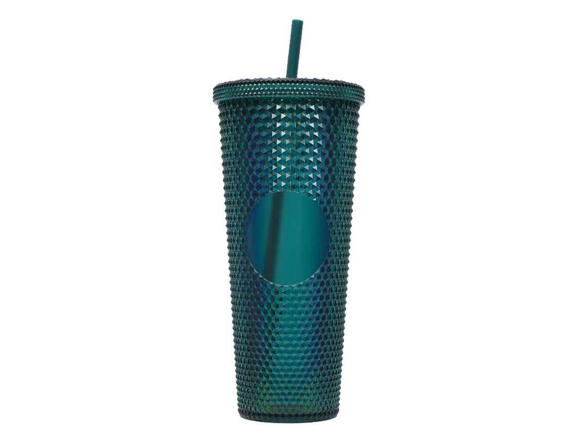 Vaso de plástico de 710 ml con tapa y pajita, vaso transparente láser reutilizable para café y batidos JEIIBRZUI