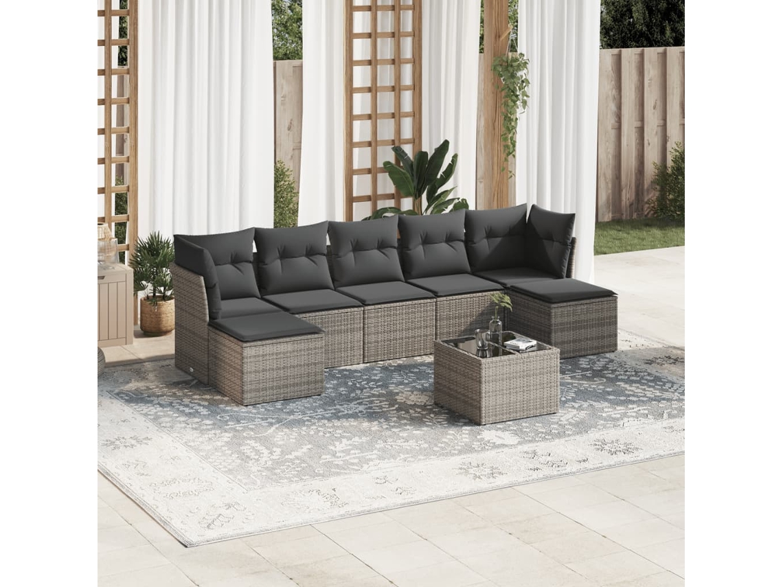 Conjunto de sofá de jardín de 8 piezas con cojines, ratán gris, DKD Home Decor