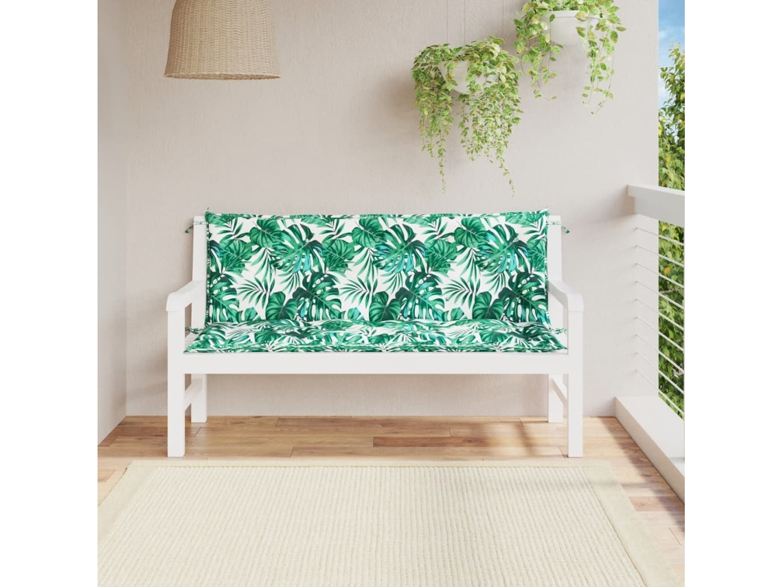 Cojines Banco Jardín 2 Uds Tela Estampado De Hojas 150x50x7 Cm