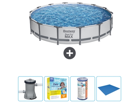 Piscina BESTWAY Round Steel Pro MAX - 427 x 84 cm - Gris - Bomba incluida Paquete de mantenimiento - Filtrar - Suelo