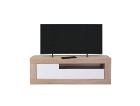 Mueble TV Neta 2 Puertas, Blanco y Cambria 139x42 cm SALDOSYSTOCKS